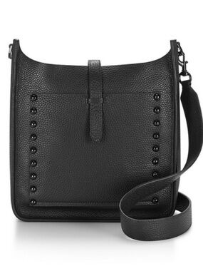Rebecca Minkoff Black Pebbled Leather unlined mini Feed Crossbody Bag